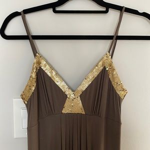 BCBG Maxazria gold and brown maxi dress